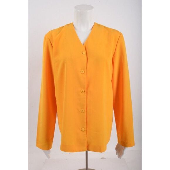 Vintage Jonathan Logan Womens Orange Long Sleeve Button Up Shirt Blouse Medium - Picture 1 of 6